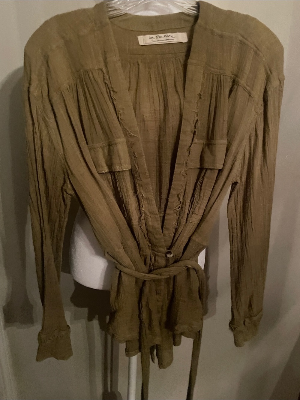 We The Free Olive Tie-Waist Gauze Tunic